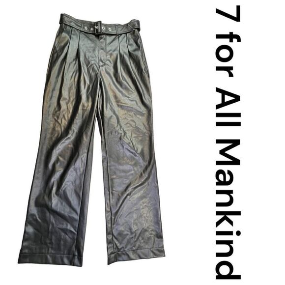 7 For All Mankind Womens Faux Leather Belted Wide Leg Trouser Pants Black Medium - Picture 1 of 8